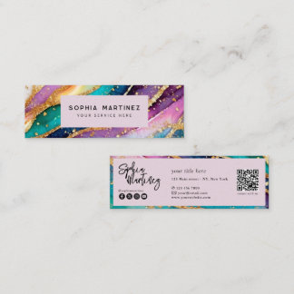 QR-Code & Logo Eleganter Regenbogen-Achat Gold-Gli Mini Visitenkarte