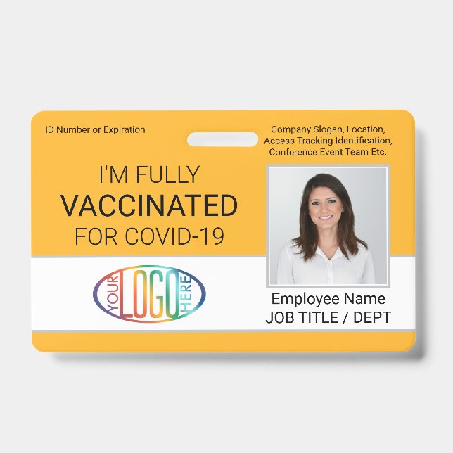 QR-Code Logo Foto Mitarbeiter-ID Impfpass Gelb Ausweis (Vorderseite)