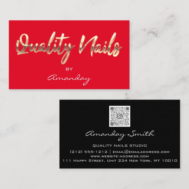 QR-Code-Logo für Qualitäts-Nails Schwarzes Gold Visitenkarte (Vorne/Hinten)