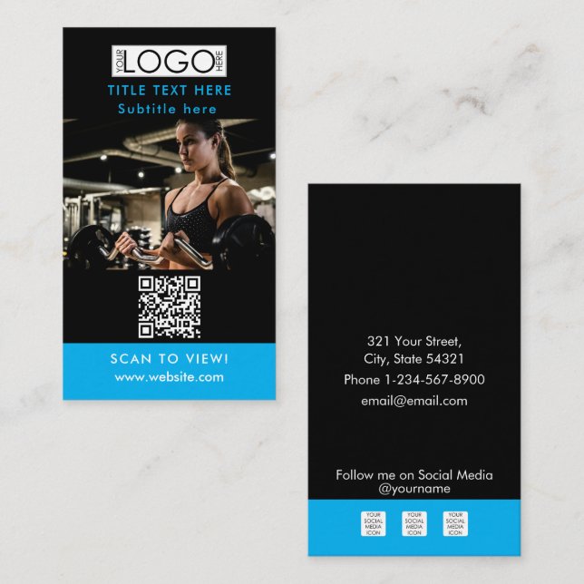 QR-Code-Logo für Werbeaktionen in Schwarz und Blau Visitenkarte (Vorne/Hinten)