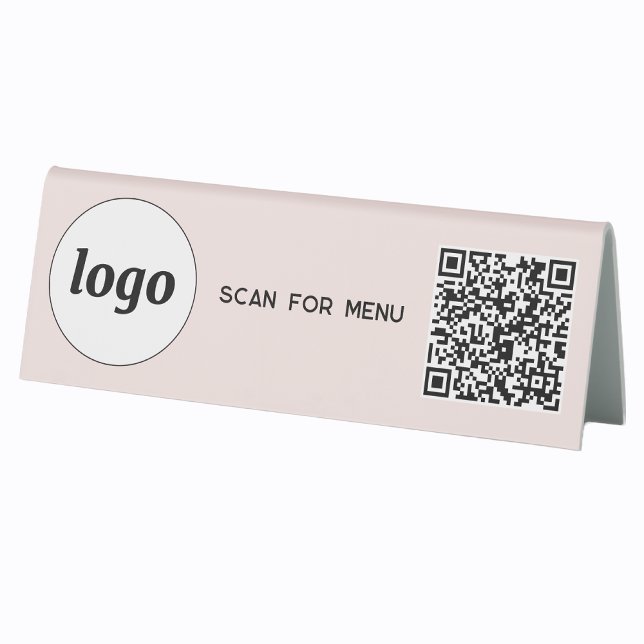 QR-Code-Logo Geschäft Scan für Menü Rosé Tischaufsteller (Logo QR code scan for menu table tent sign business cafe restaurant shop store signage and more)