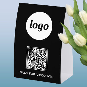 QR-Code-Logo Geschäft Scannen Sie für Rabatte Schw Tischaufsteller