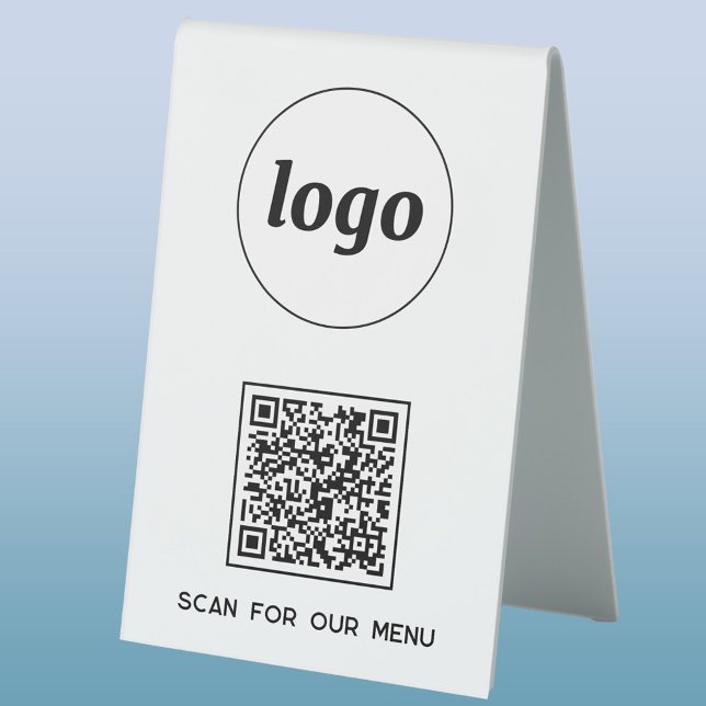 QR-Code-Logo Geschäft scannt nach Menü Tischaufsteller (Logo QR code custom text business promotional table tent sign)