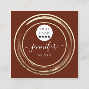 QR Code Logo Glitzer Gold Burgundrahmen Modern Quadratische Visitenkarte
