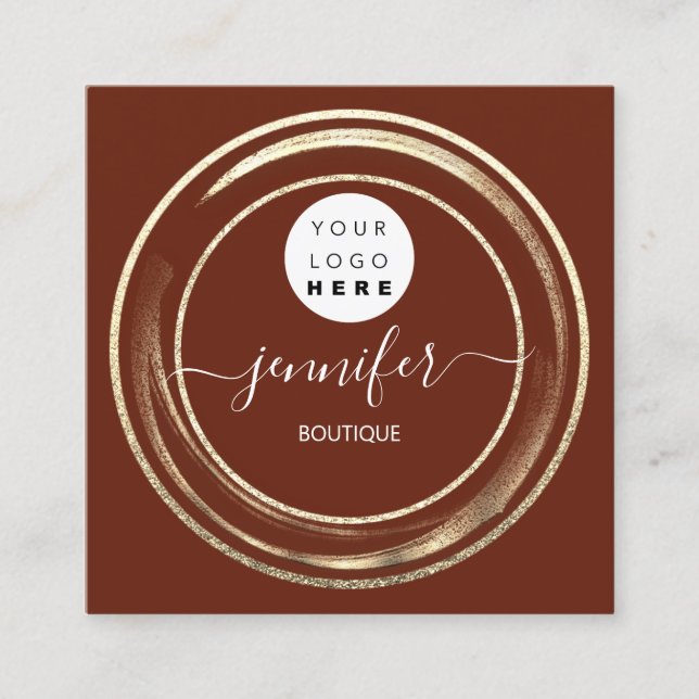 QR Code Logo Glitzer Gold Burgundrahmen Modern Quadratische Visitenkarte (Vorderseite)