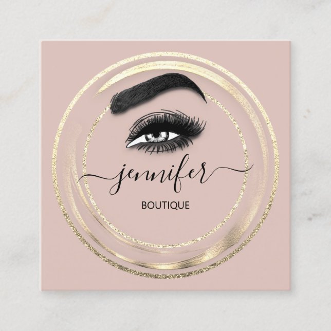 QR-Code Logo Glitzer Gold Rose Eyelash Skin Quadratische Visitenkarte (Vorderseite)