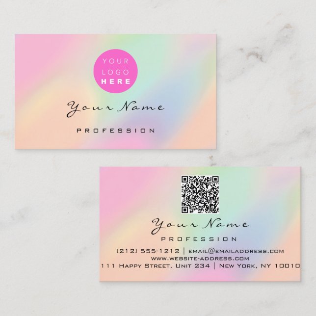 QR-Code-Logo Makeup Artist Hair Nails Pastel Ombre Visitenkarte (Vorne/Hinten)
