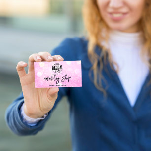 QR-Code-Logo Makeup Artist Shop Pink Glitzer Visitenkarte