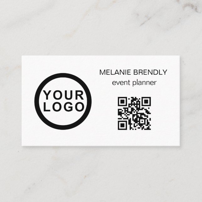 QR-Code-Logo Modern Minimalistische weiße Visitenk Visitenkarte (Vorderseite)