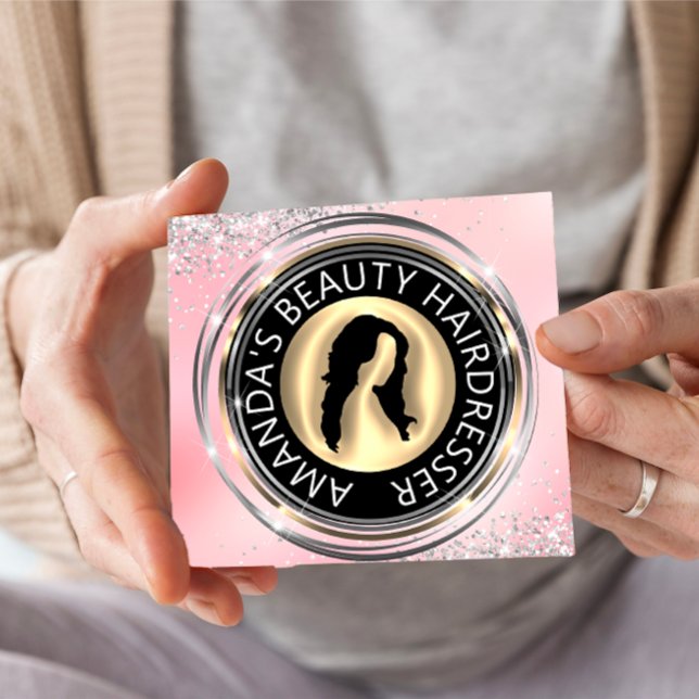 QR Code Logo Online Shop Frame Rosa Gold Quadratische Visitenkarte (Von Creator hochgeladen)