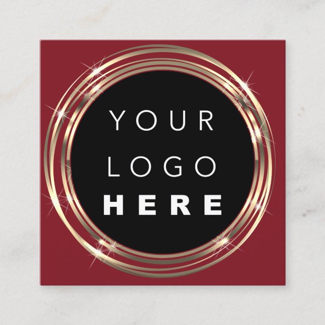QR Code Logo Online Shop Gold Burgund Quadratische Visitenkarte (Vorderseite)