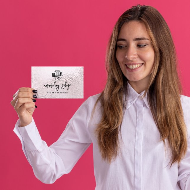 QR Code Logo Online Shop Metallisch hellrosa Visitenkarte (Von Creator hochgeladen)