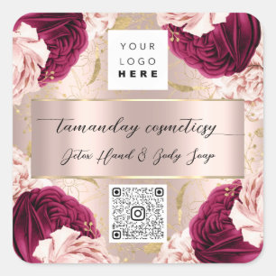 QR-Code-Logo-Photo-Produkt-Dankeschön-Rosa-Rot-Mar Quadratischer Aufkleber