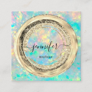 QR-Code Logo Rahmen Glitzer Gold Tropfen Holograph Quadratische Visitenkarte