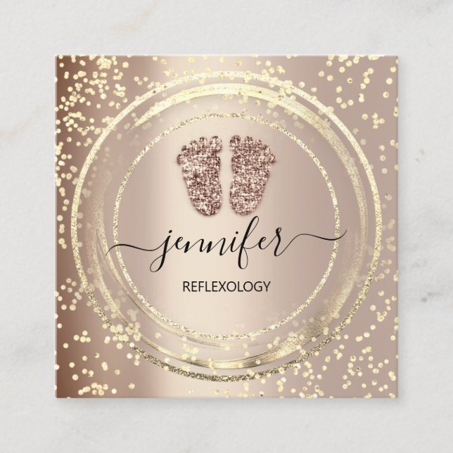 QR-Code-Logo Reflexologie Massage Feet Rose Blush Quadratische Visitenkarte (Vorderseite)