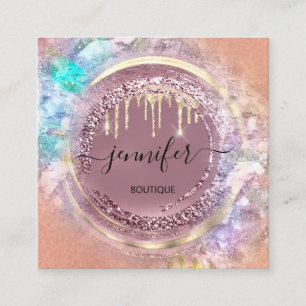 QR Code Logo Shop Geometrie Gold Rose Tropfen Quadratische Visitenkarte