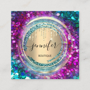 QR-Code Logo-Shop Pink Gold Tropfen Confetti Quadratische Visitenkarte