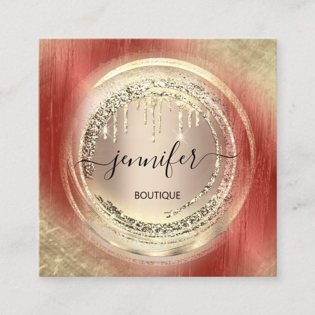 QR-Code Logo Shop Rose Gold Tropfen Burgund Quadratische Visitenkarte (Vorderseite)