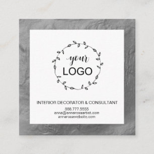 *~* QR Code LOGO- Social Media Icons SILVER Fossil Quadratische Visitenkarte