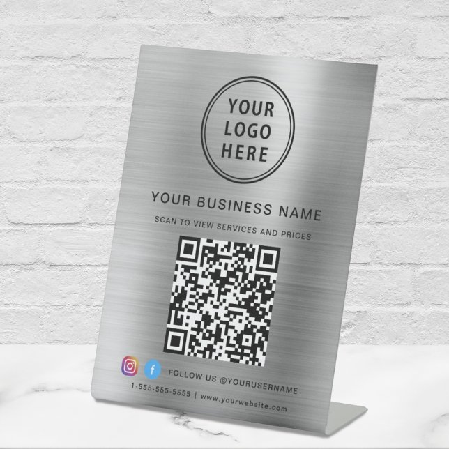 QR-Code-Logo Social Media Silver Sockelschild (Von Creator hochgeladen)