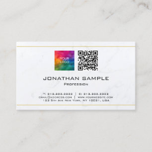 QR-Code Logos aus weißem Marmor hochladen Gold Visitenkarte