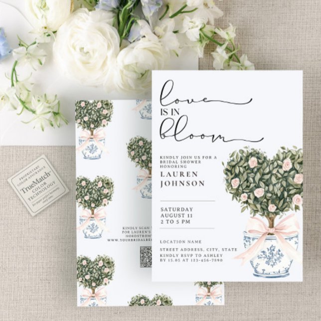 QR Code Love in Bloom Chinoiserie Bridal Shower Einladung (Von Creator hochgeladen)