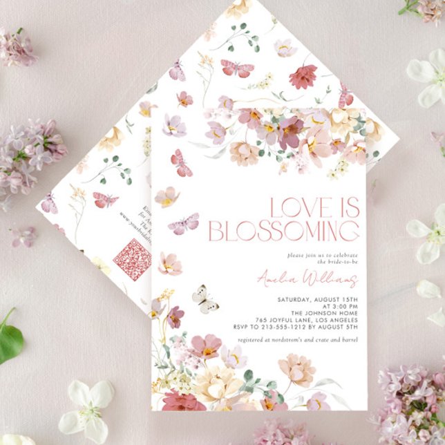 QR Code Love is Blossoming Pink Bridal Shower Einladung (Von Creator hochgeladen)