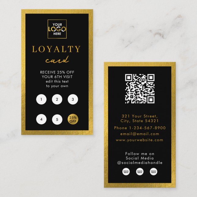 QR-Code-Loyalität für Black Gold-Business-Logos Visitenkarte (Vorne/Hinten)
