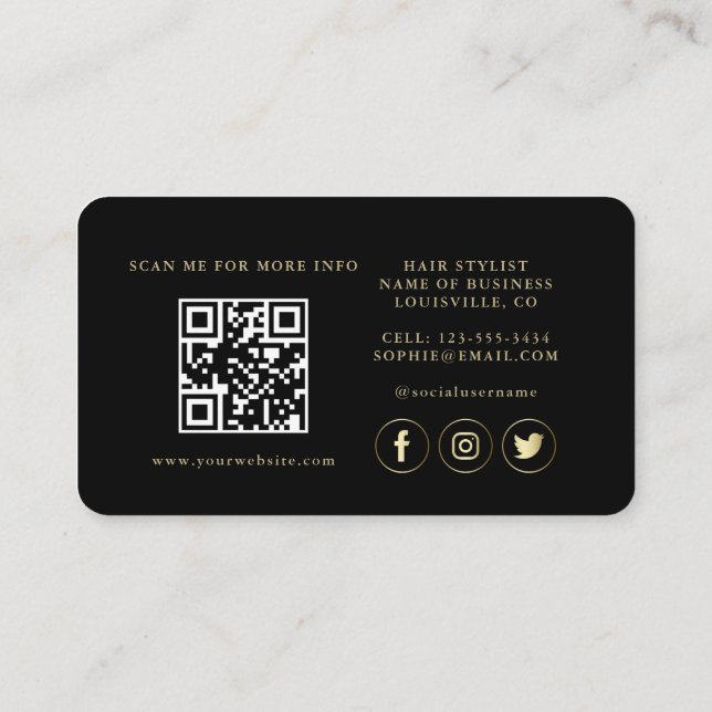 QR Code Luxury Gold Black Beruflich Visitenkarte (Rückseite)