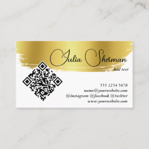 QR Code Luxury Monogram Gold Black Script Minimal Visitenkarte