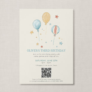 QR-Code Magischer Spaß Vintage-Ballon Kindergeburt Einladung
