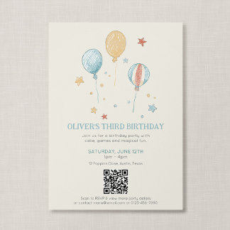 QR-Code Magischer Spaß Vintage-Ballon Kindergeburt Einladung