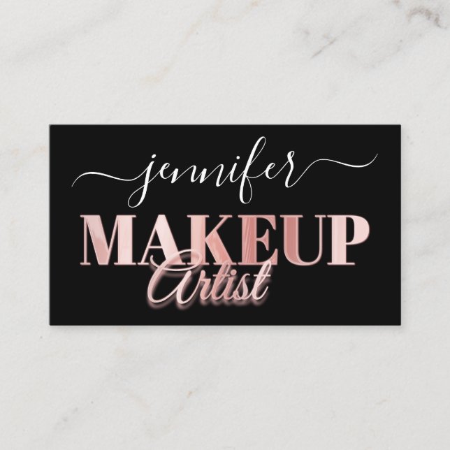 QR Code Makeup Artist Gold Confetti Rose Black Visitenkarte (Vorderseite)