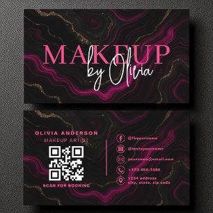 QR Code Makeup Artist Hot Pink Agate Marble Visitenkarte
