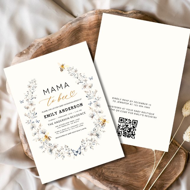 QR Code Mama to Bee Wildblume Baby Shower Einladung (Von Creator hochgeladen)
