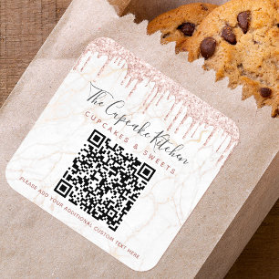 QR-Code Marble Rosa Glitzer Tropfen Firmenname Quadratischer Aufkleber