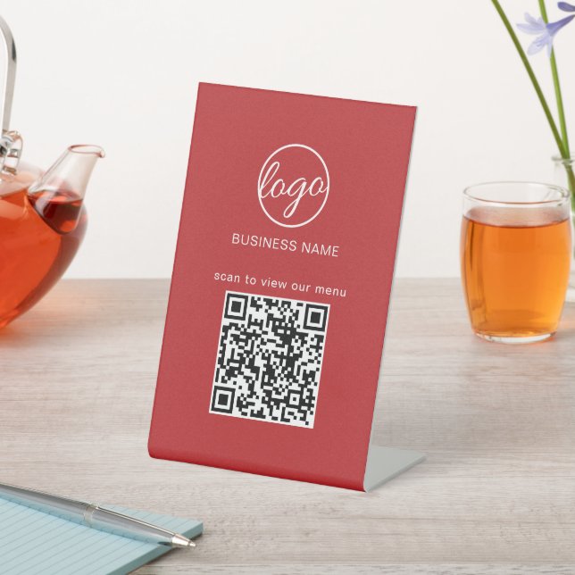 QR-Code-Menü des Business-Logos Restaurant Rot Sockelschild (In SItu)