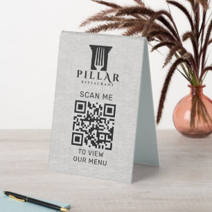 QR-Code Menü Graue Linen-Logo Tischaufsteller
