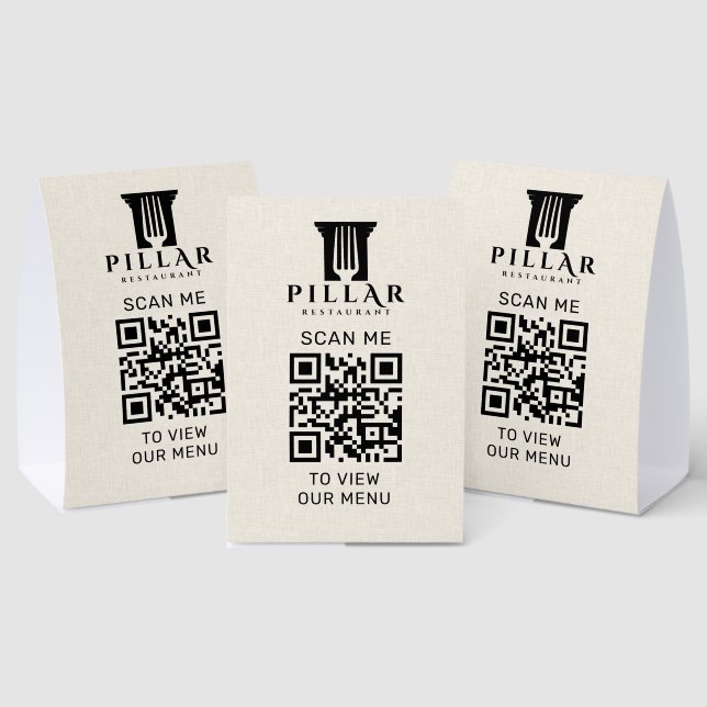 QR-Code-Menü Hellbeige Leinen Eigenes Logo Tischaufsteller (In Situ (Mehrfachansicht))