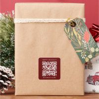 QR Code Minimal Happy Holidays Business Red
