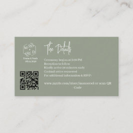 Qr-Code-Minimal-Monogramm-Hochzeitsdetails SageGre Begleitkarte