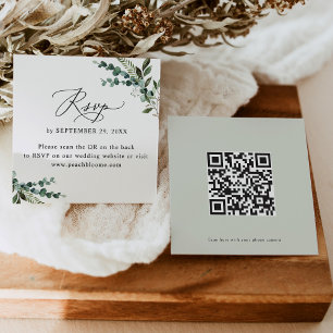 QR Code Minimal Rustikale Grüne Hochzeitkarte Rsvp Quadratische Visitenkarte