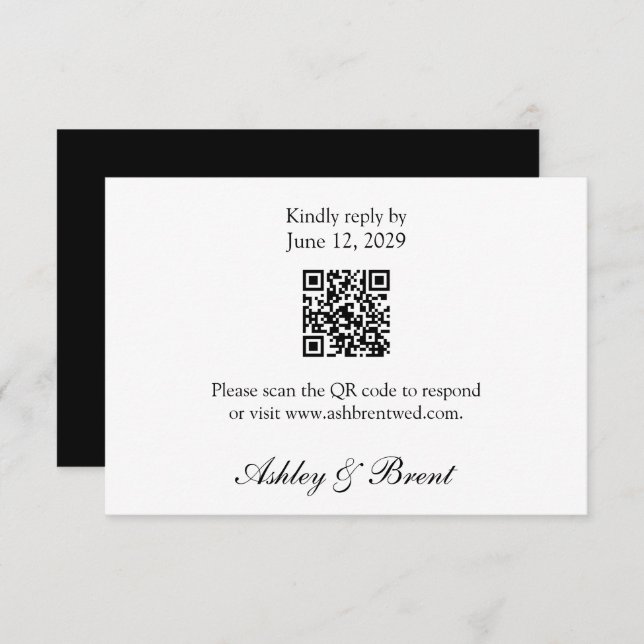 QR Code Minimalist Classic Black White RSVP Card (Vorne/Hinten)