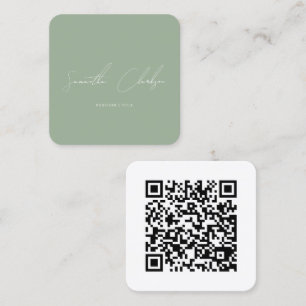 QR-Code Minimalist Hellgrün Handschrift-Skript Quadratische Visitenkarte