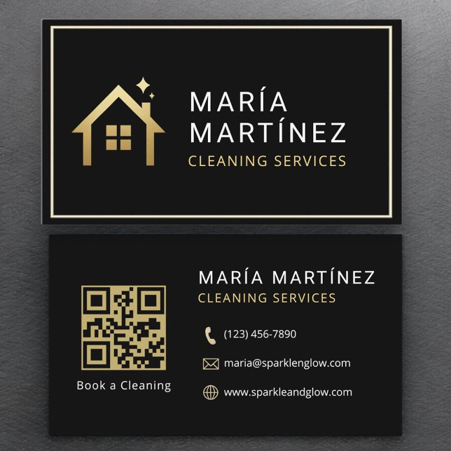 QR Code Minimalistisch Black Gold Clearing Service Visitenkarte (Von Creator hochgeladen)