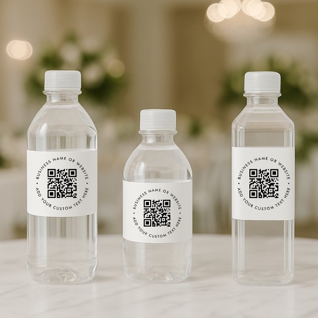 QR-Code Minimalistisch Clean Simple White Business (Interactive editable QR code water bottle label wrap to promote your business, products or services.)