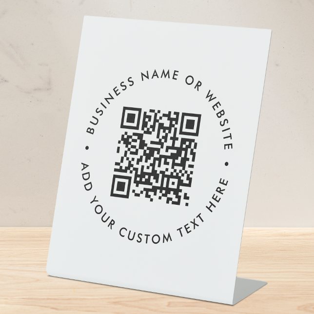 QR-Code Minimalistisch Clean Simple White Promotio Sockelschild (Interactive editable QR code tabletop signs to promote your business, products or services.)