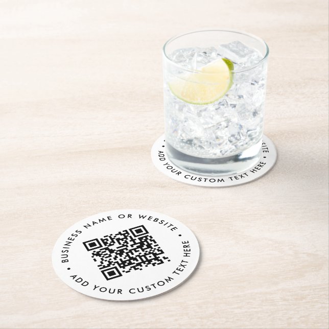 QR-Code | Minimalistisch Clean Simple White Scan M Runder Pappuntersetzer (Vor Ort)