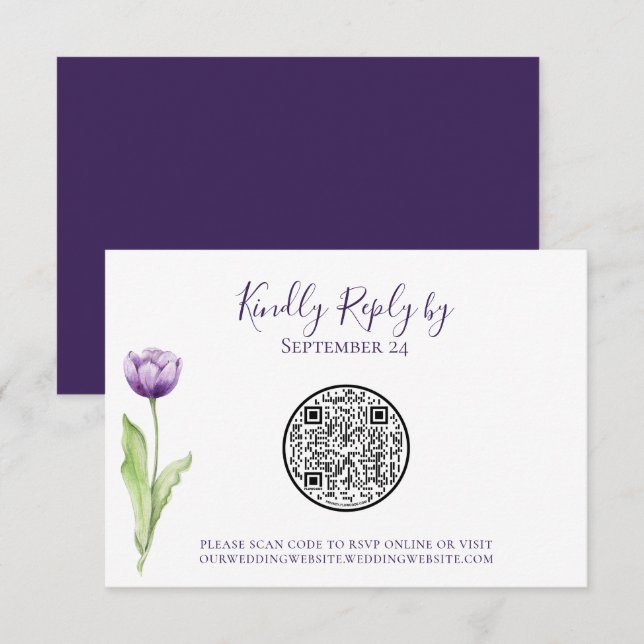 QR-Code Minimalistisch Lila Tulip-Hochzeit RSVP (Vorne/Hinten)