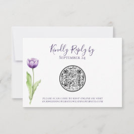QR-Code Minimalistisch Lila Tulip-Hochzeit RSVP Karte